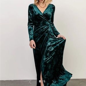 BALTICBORN - Green velvet wrap dress with floral details